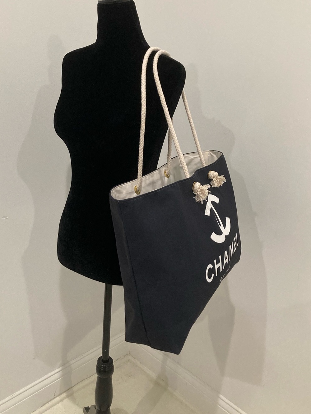 CC Black Canvas Large Beach Tote Bag - Picture 8 of 12